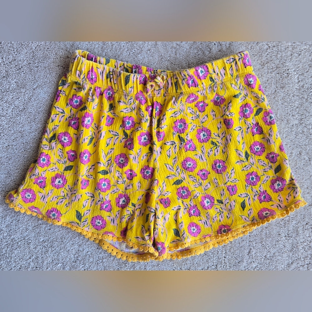 Carter's Bright Yellow Floral Pull-On Shorts with Pink Flowers